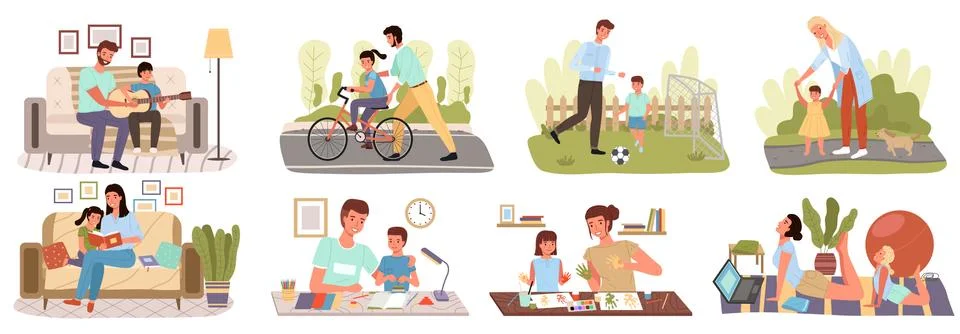 Care, trust and support between parents and children. Educating and teaching kid Stock Illustration