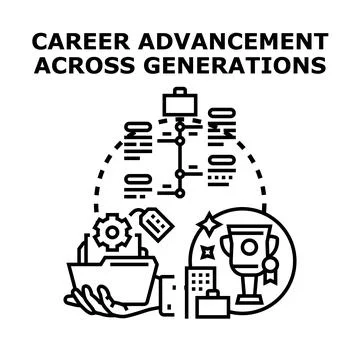 Career advancement across generations evolution illustration Stock Illustration