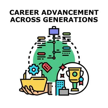 Career advancement across generations evolution illustration Stock Illustration