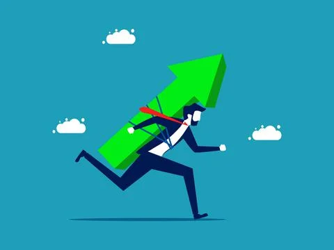 Career commitment. businessman with arrow running forward. business concept v Stockillustratie