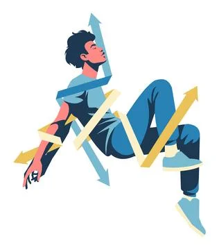 Career decision. Choice arrow direction. Man choosing job. Employment way. Doubt Stock Illustration