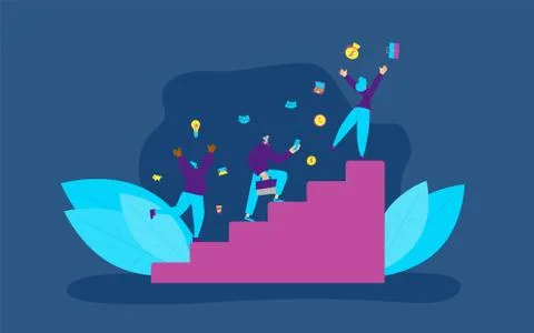 Career development concept. Different ages persons running up stairs.  Busine Stock Illustration