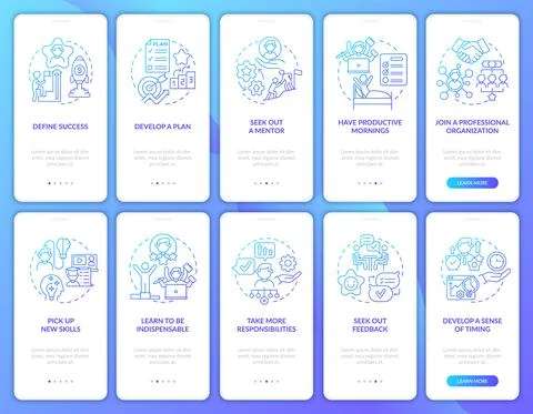 Career development gradient onboarding mobile app page screen set Stock Illustration