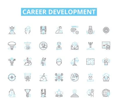 Career development linear icons set. Progression, Advancement, Learning, Growth Stock Illustration