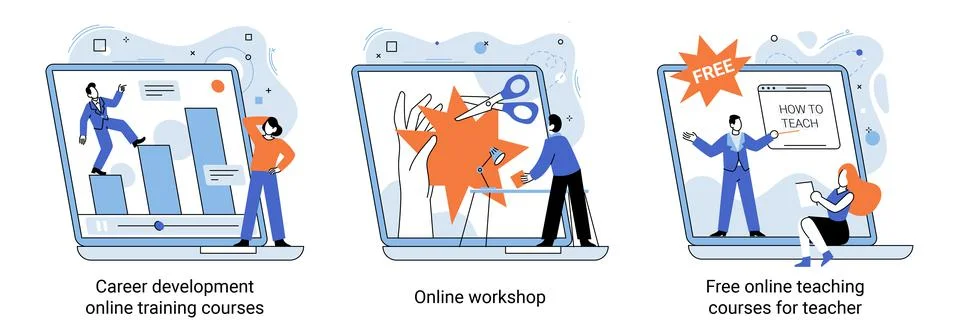 Career development online training courses, online workshop, online teaching Stock Illustration