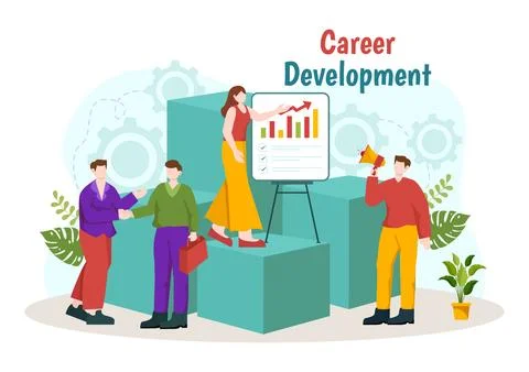 Career Development Vector Illustration with Ladder to Success and Growing R.. イラスト素材