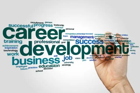 Career development word cloud concept on grey background Stock Photos