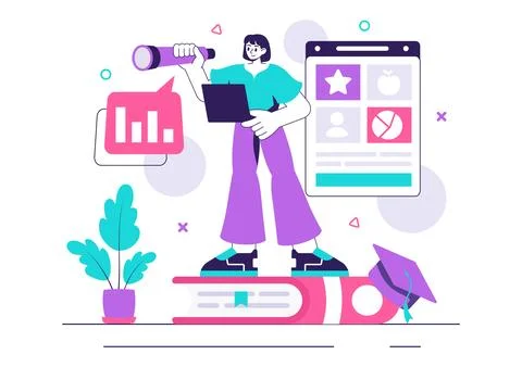 Career Education Vector Illustration Featuring a Growth Oriented Learning M.. Illustrazione stock