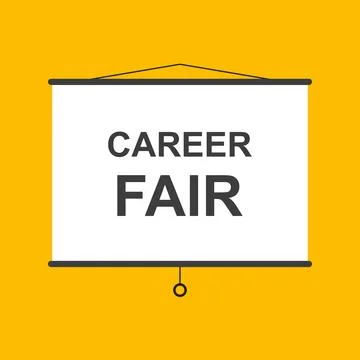 Career fair hanging presentation screen sign on yellow background for busines Stock Illustration
