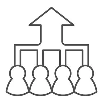 Career group growth thin line icon. Hierarchy or flow chart, up arrow and team Stock Illustration