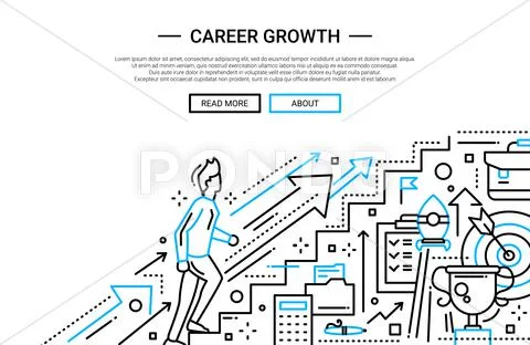 Career Growth line flat design website banner Stock Illustration