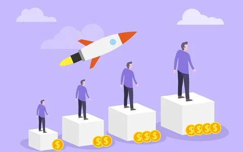 Career growth, a man climbs the steps of career growth increasing his income Stock Illustration