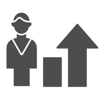 Career growth solid icon. Man with arrows vector illustration isolated on white Stock Illustration