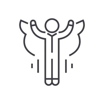 Career launch,super businessman vector line icon, sign, illustration on Stock Illustration