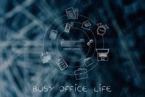 Career progress bar &amp; office objects, efficiency concept Stock Illustration