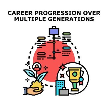 Career progression over multiple generations development concept Stock Illustration
