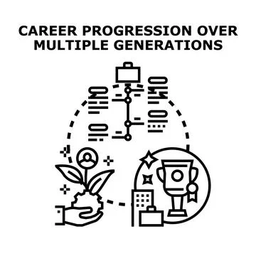 Career progression over multiple generations development concept Stock Illustration