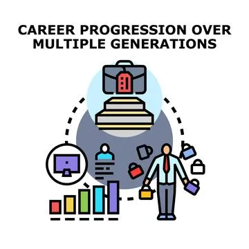 Career progression path over multiple generations concept Stock Illustration
