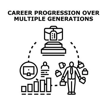 Career progression path over multiple generations concept Stock Illustration