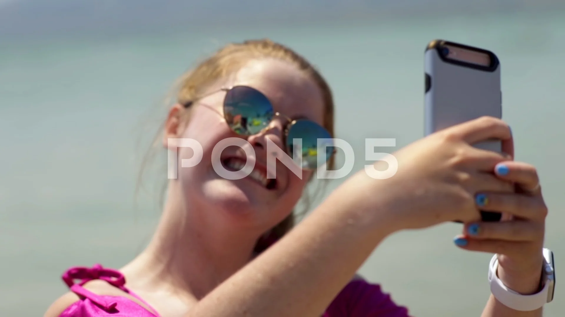 Close Up Shot of Happy Smiling Female Tourist. Poses for Selfie Stock Image  - Image of adult, bikini: 175938899