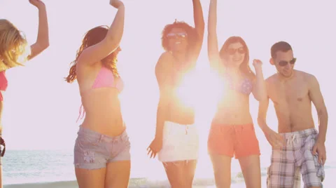Carefree Young People Dancing Beach Vacation Stock Footage