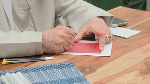 Careful Arabic calligraphy writing by hand with pen and practice paper Stock-Footage 343665896