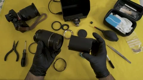 Careful cleaning of the camera s optical viewfinder. Stock Footage 327624188