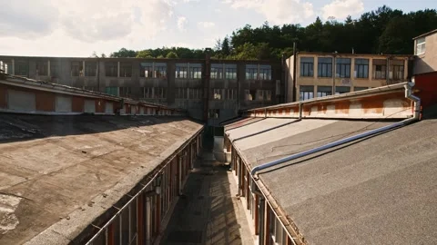 Careful Flight Between Aged Building Large Production Halls Old Soviet Plant Stock Footage 289558563