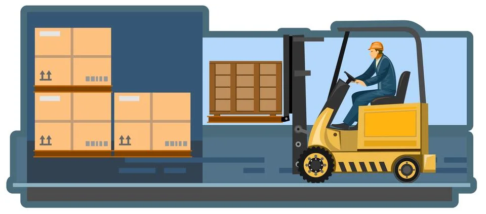 Careful loading and unloading of cargo. Vector illustration. Logistics compan Stock Illustration