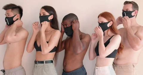 Careful multi ethnic group of young people wearing masks Stock Footage 267938329