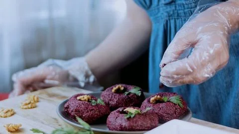 Careful premium food angle: capturing walnut and beet texture Stock Photos