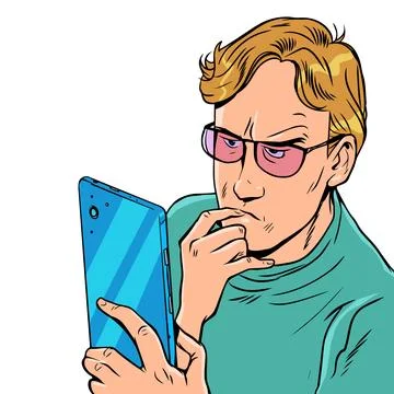 Careful study of materials. Serious attitude to business. Internet search using Stock Illustration