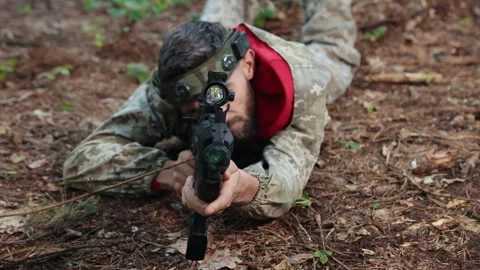 Carefully aiming, Tactical precision, Sight accuracy Stock-Footage 266274006