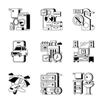 Carefully designed glyph illustrations set of travel and tourism 库存插图