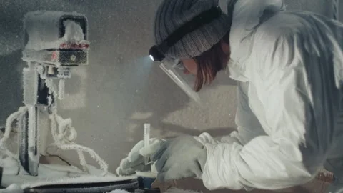 Carefully managing samples within freezing environments. Precise procedures for Stock Footage 346475092