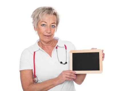 Caregiver with empty board 스톡 사진