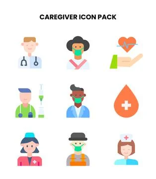 Caregiver Flat Set Icons Pack Stock Illustration