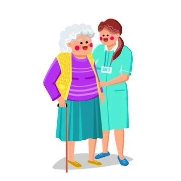 Caregiver help senior vector Stock Illustration