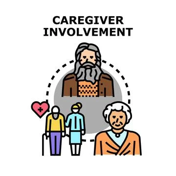 Caregiver involvement providing assistance for elderly people Stock Illustration