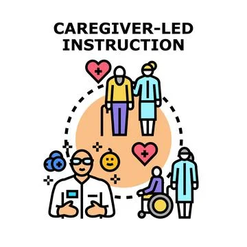 Caregiver leading instruction process assisting elderly and disabled people Stock Illustration