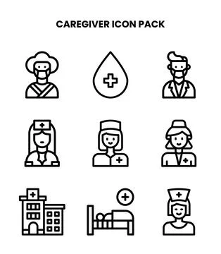 Caregiver Line Vector Icons Pack Stock Illustration