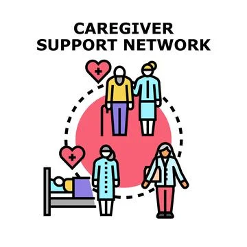 Caregiver support network offering assistance to seniors and patients Stock Illustration