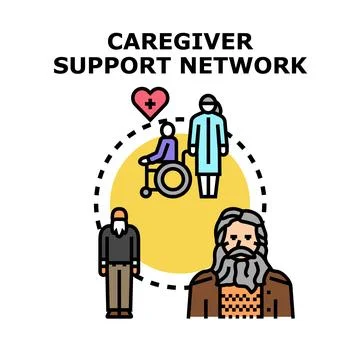 Caregiver support network offering assistance for senior people Stock Illustration