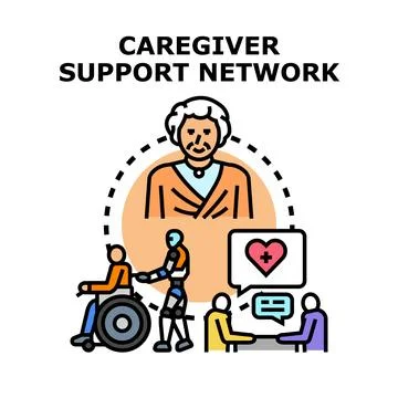 Caregiver support network offering assistance services Stock Illustration