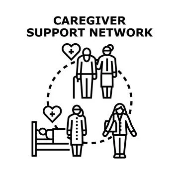 Caregiver support network offering assistance to seniors and patients Illustrazione stock