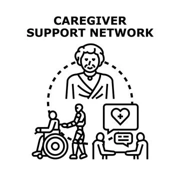 Caregiver support network offering assistance services Stock Illustration