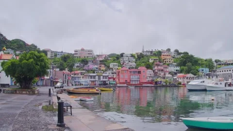 The Carenage harbor, Grenada after dawn Stock Footage 313406875