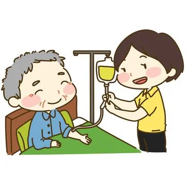 Caretaker giving old man a drip Stock Illustration
