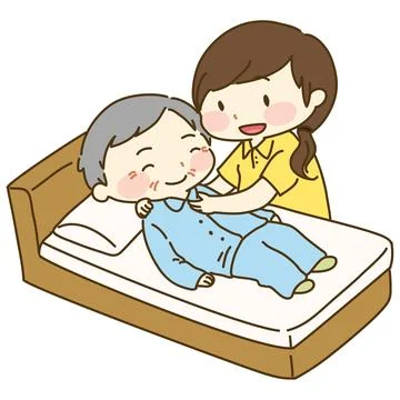 Caretaker supporting old man going to bed Stock Illustration