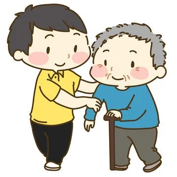 Caretaker supporting old man with walking Stock Illustration